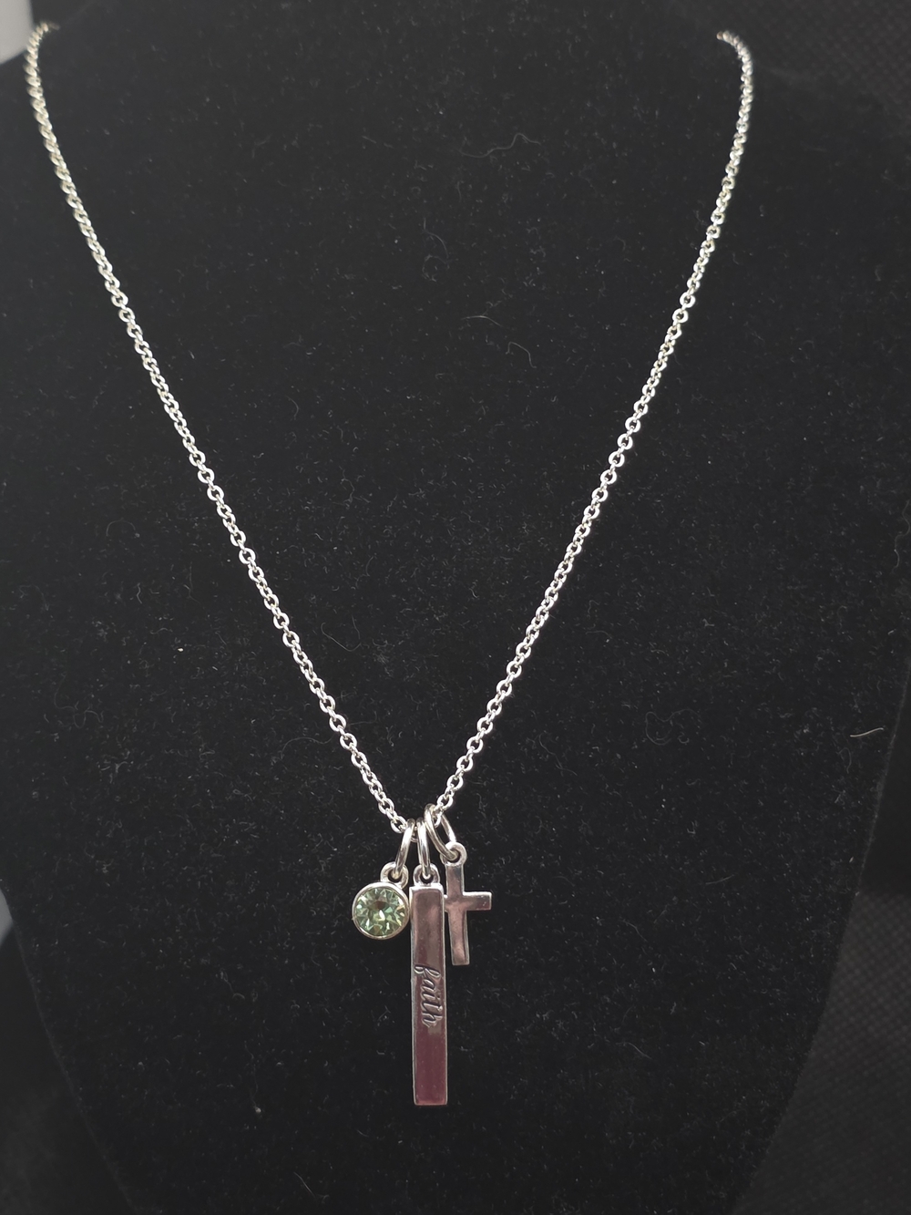 Marsala Manufacturing Co Faith Charm Necklace 18" Silver Tone Cross